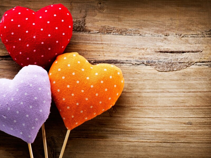 Three Fabric Hearts — Red, Calm
