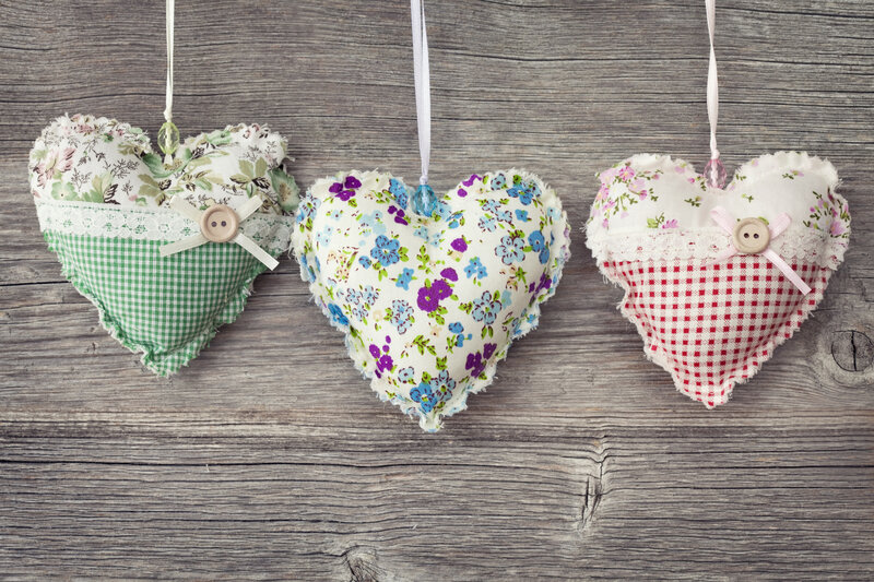 Three Fabric Hearts — White