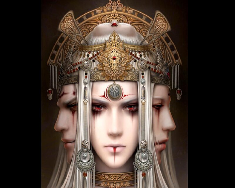 Three-faced Figure with Crown