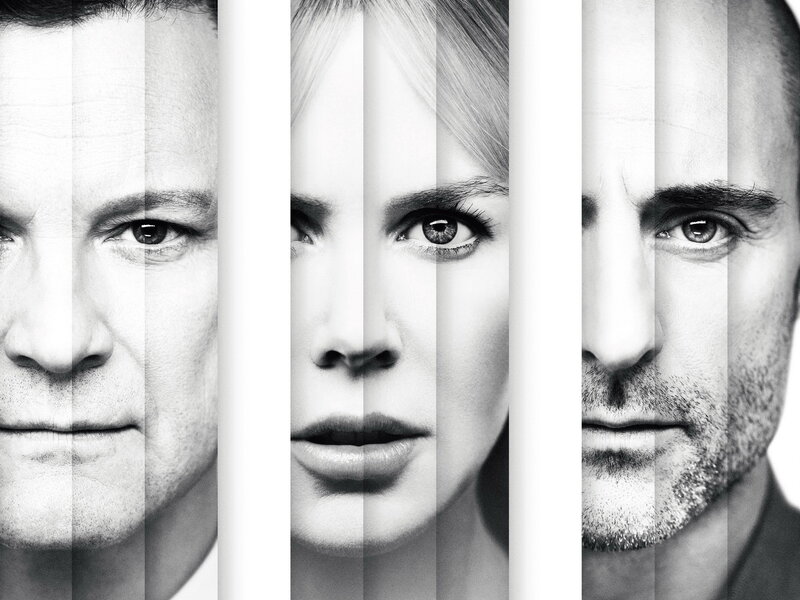 three faces in black and white