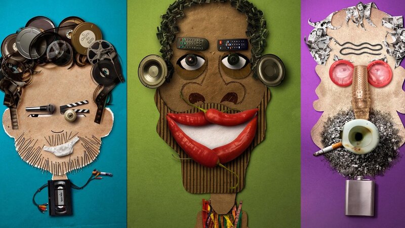 Three Faces Made of Objects — Blue