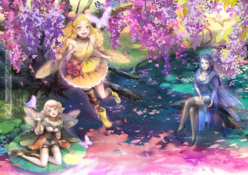 Three Fairies in a Forest — Purple