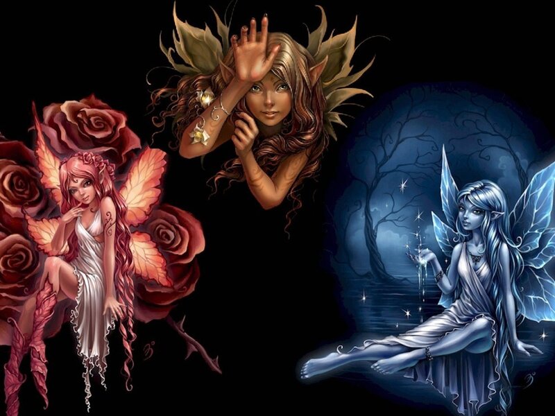 Three Fairies in Different Settings — Black