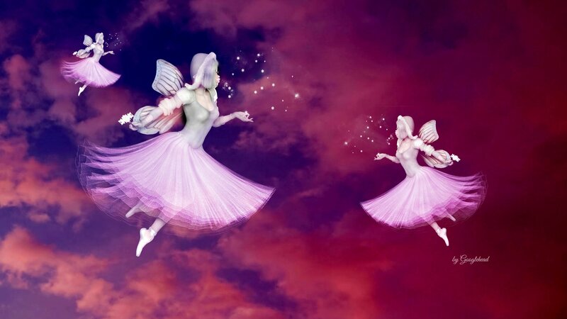 Three Fairies in Flight — Purple, Dreamy