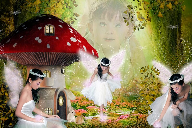 Three Fairies in Forest — Green