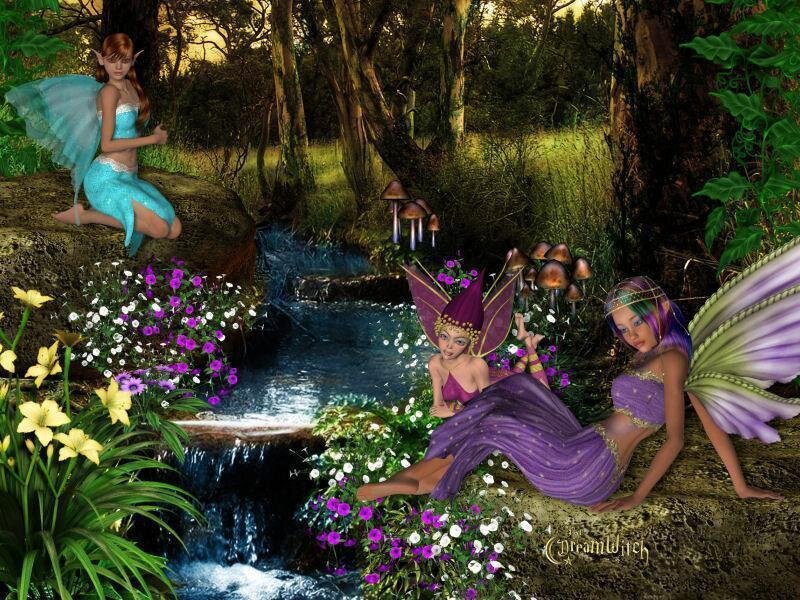Three Fairies in Forest — Purple