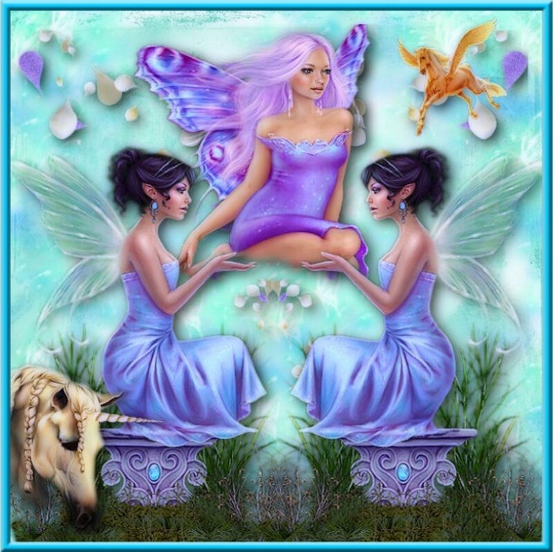 Three Fairies in Garden — Purple