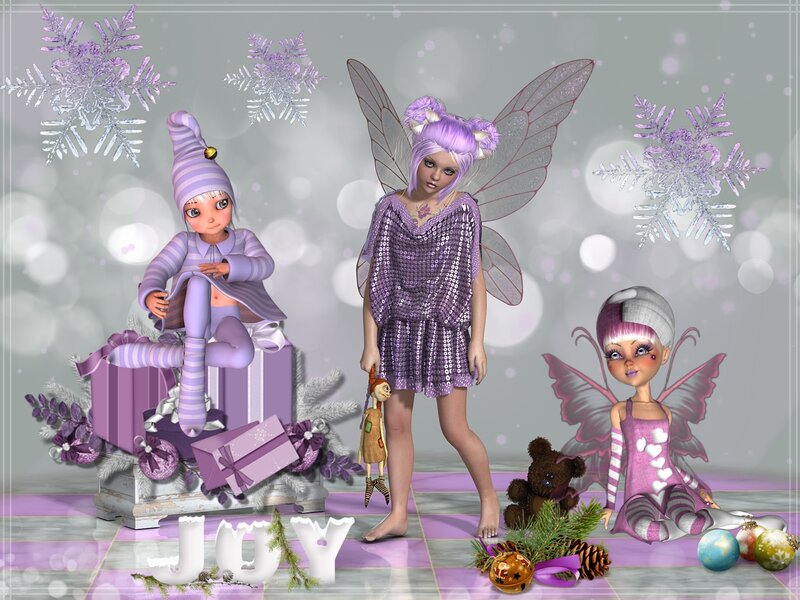 Three Fairies in Winter Scene