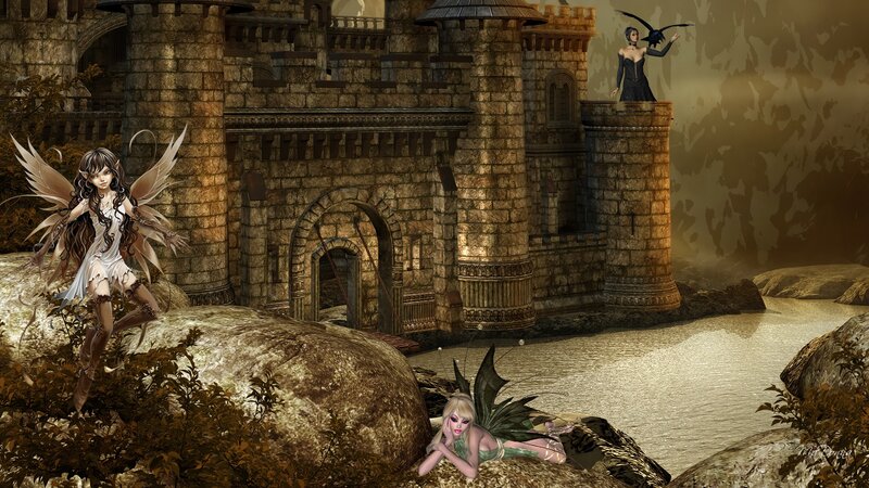 Three Fairies Near Castle
