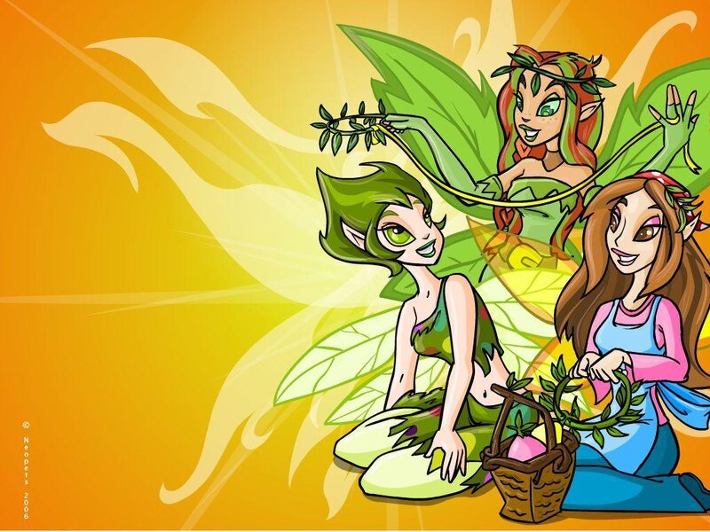 three fairies with leaf wings
