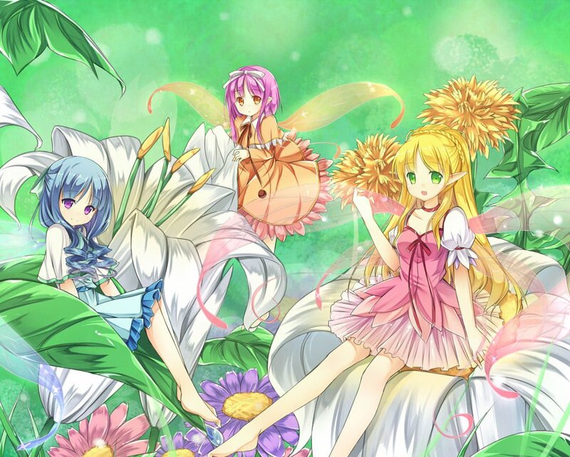 Three Fairy Girls in Garden