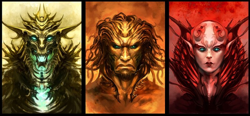 Three fantasy character portraits