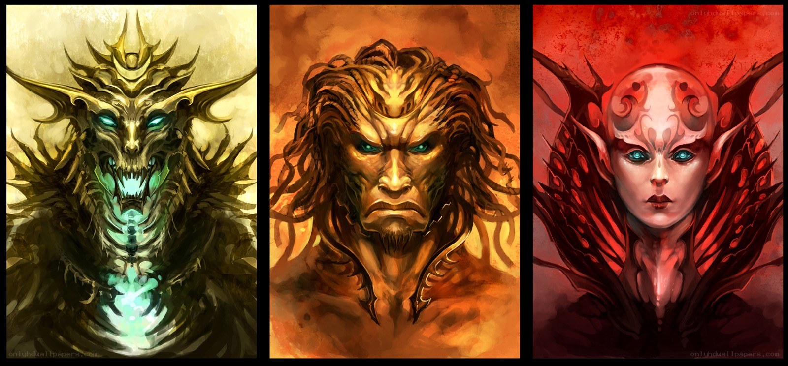 Three fantasy character portraits