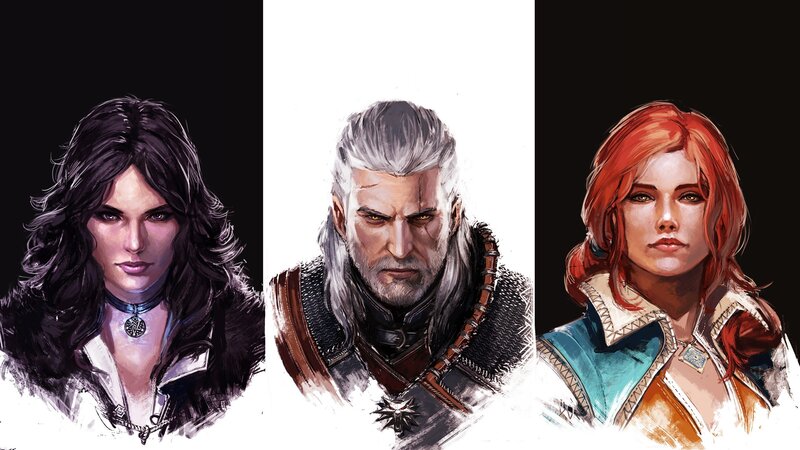 Three Fantasy Characters — Black, Dramatic, Digital Art, Long Hair