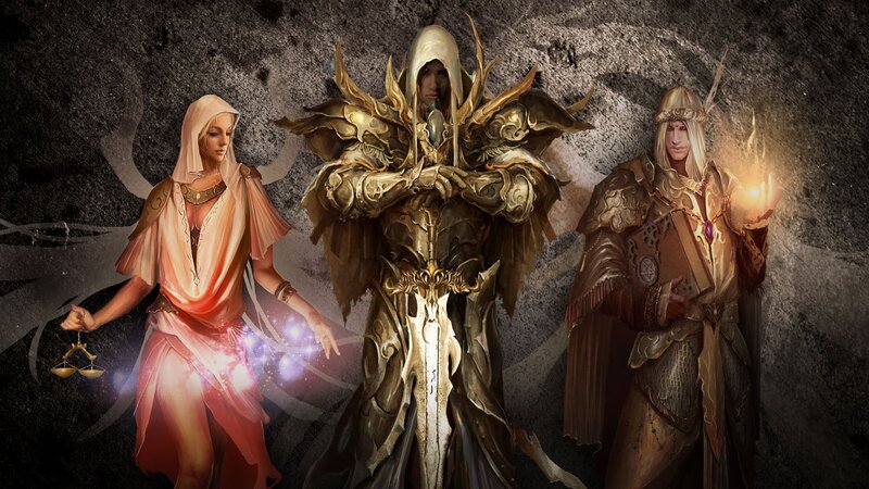 Three Fantasy Characters — Gold, Dramatic