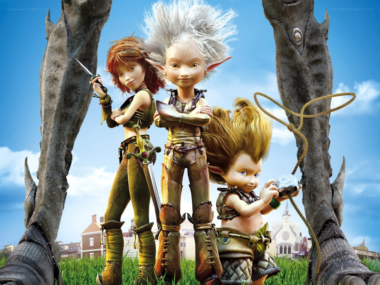 Three fantasy characters in a field