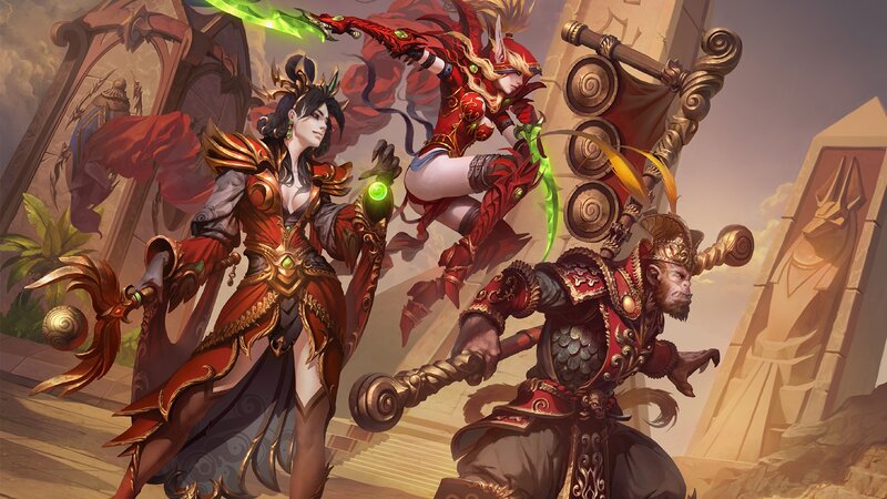 Three Fantasy Characters in Battle