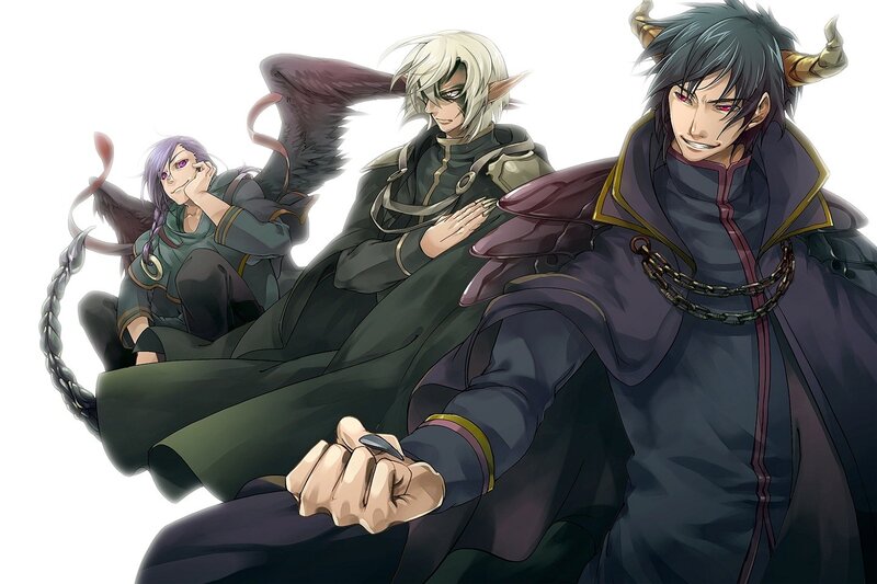 three fantasy characters in dark cloaks