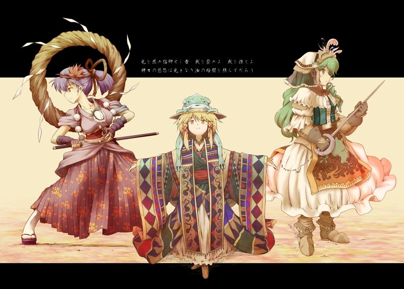 Three fantasy characters in traditional attire