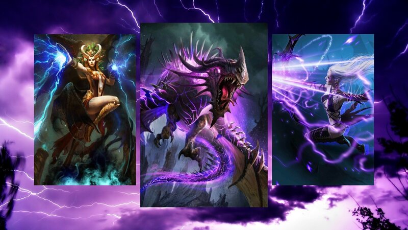 Three Fantasy Characters — Purple, Dramatic, Night, Digital Art, Dragon