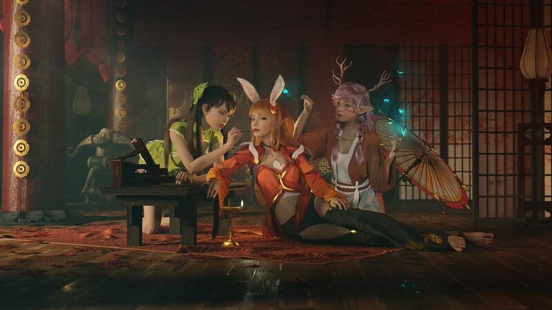 Three Fantasy Characters — Red, Dramatic, Night