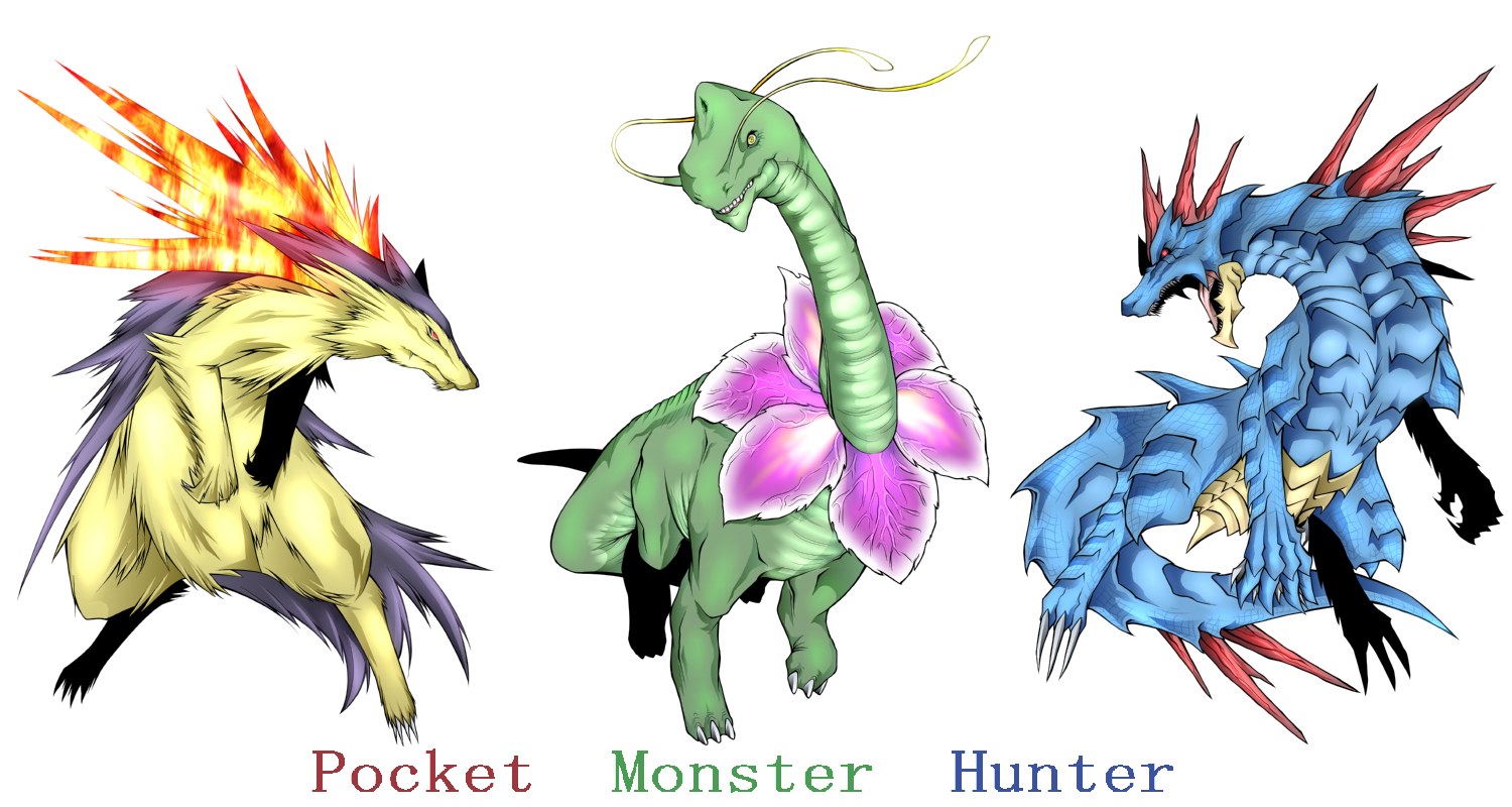Three fantasy creatures from Pocket Monster Hunter