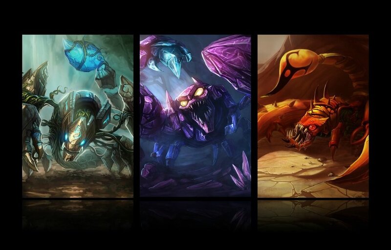 Three fantasy creatures in triptych