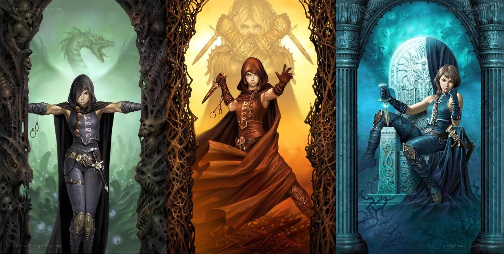 Three fantasy female warriors