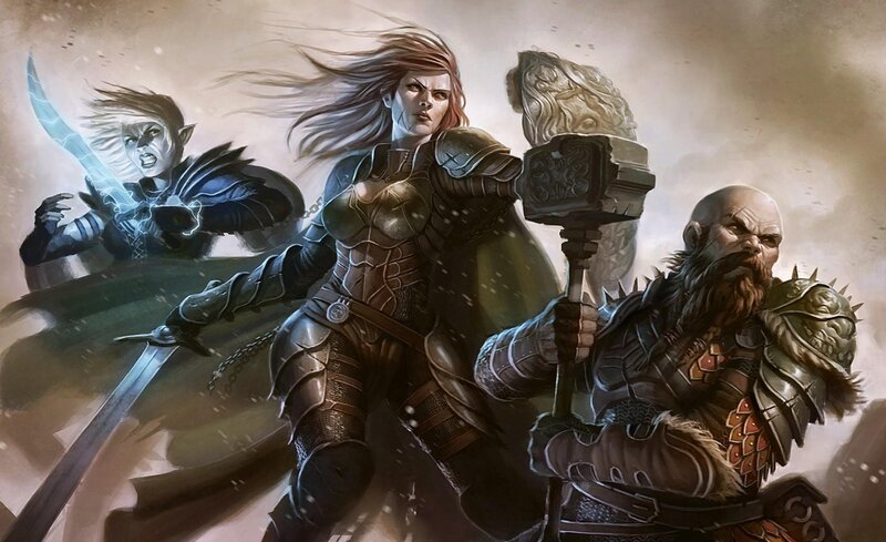 Three Fantasy Warriors — Brown, Dramatic, Digital Art