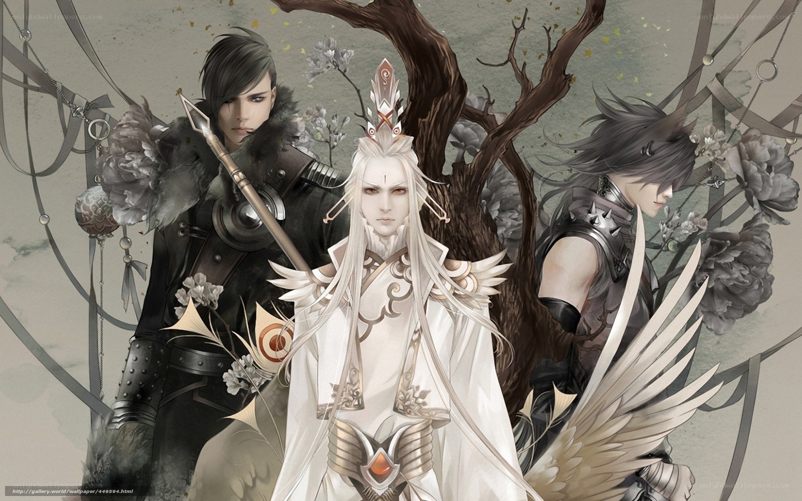 Three fantasy warriors in a mystical scene