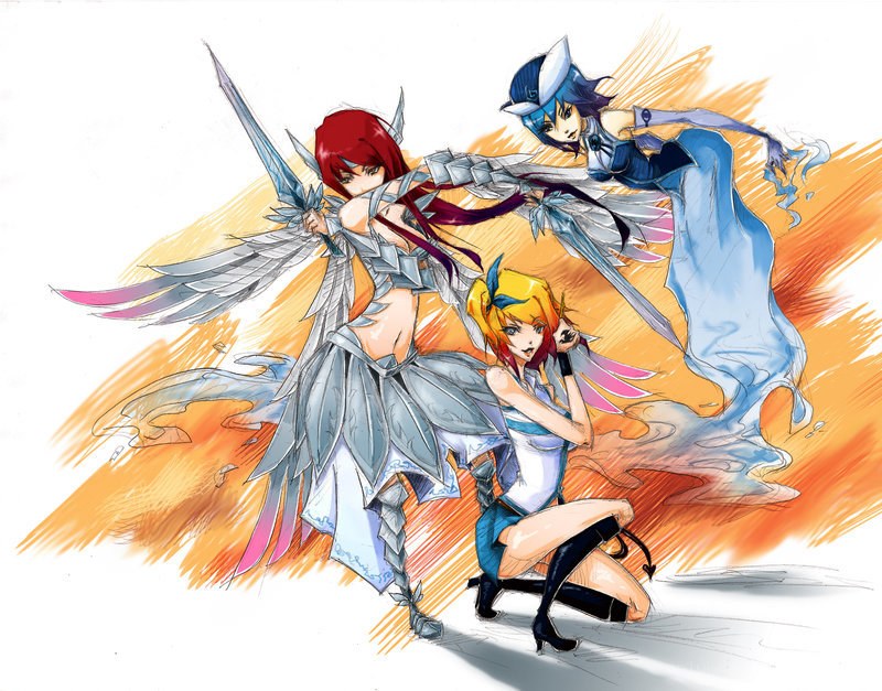 Three fantasy warriors in action