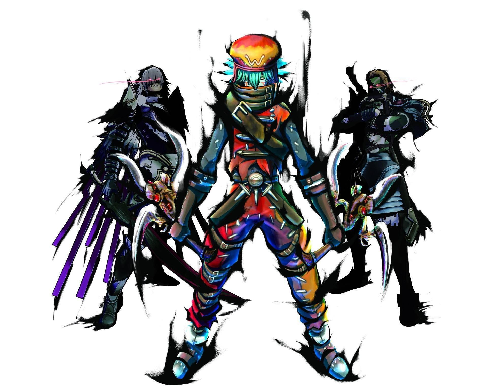 Three fantasy warriors in combat