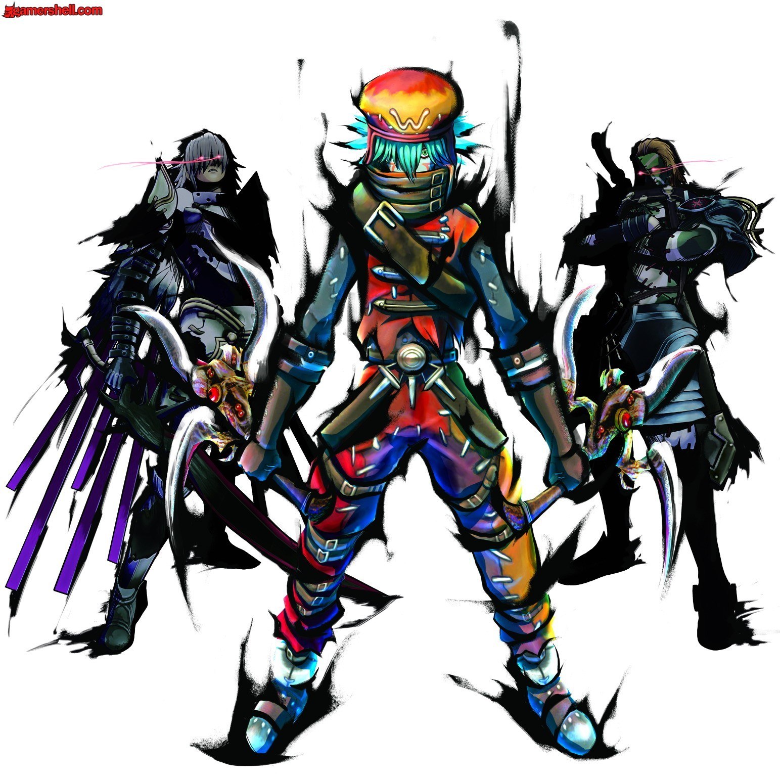 three fantasy warriors in combat