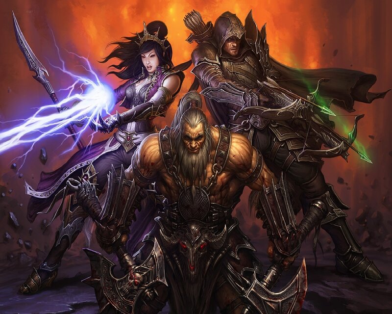 Three Fantasy Warriors — Orange, Dramatic, Digital Art, Sword, Bow