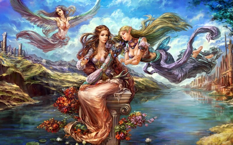Three Fantasy Women by River — Blue