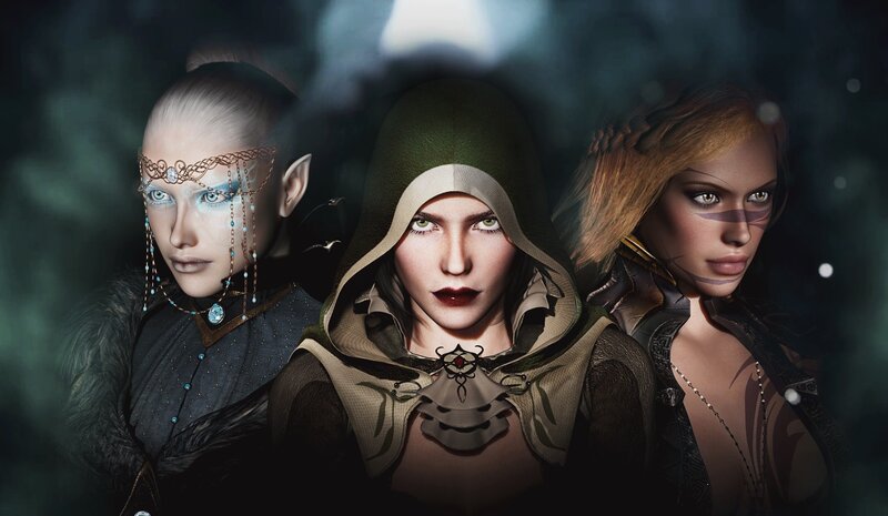 Three Fantasy Women — Green, Dramatic