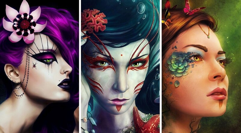 Three Fantasy Women — Purple, Dramatic