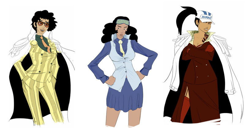 Three female anime characters