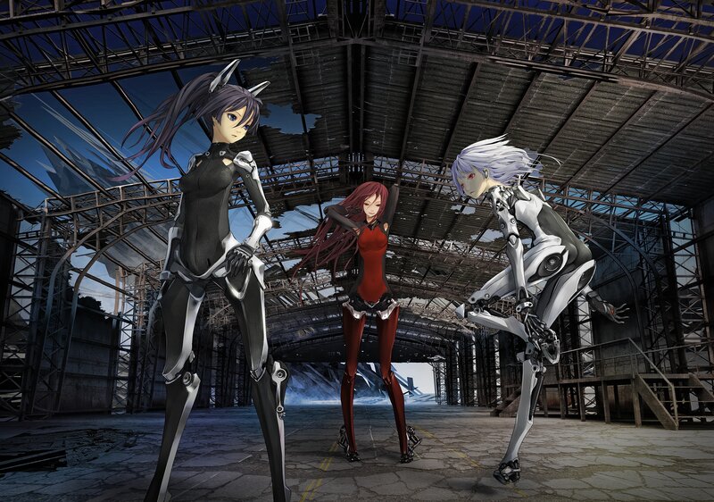 Three Female Characters — Black, Dramatic, Night, Digital Art, Anime