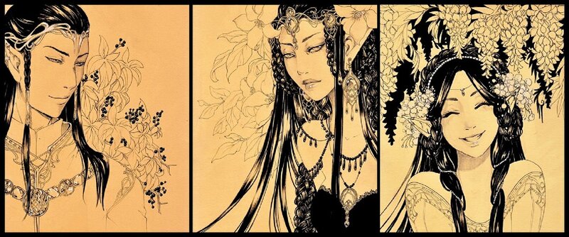 Three Female Characters — Black, Serene