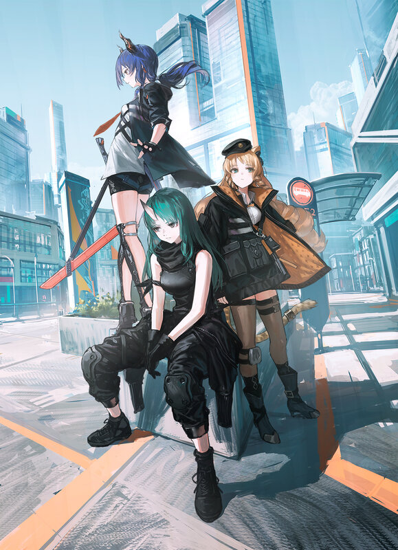 Three Female Characters — Blue, Dramatic, Afternoon, Digital Art