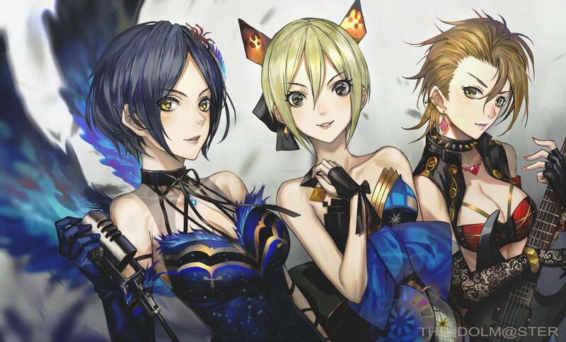 Three Female Characters — Blue, Dramatic, Anime, Microphone