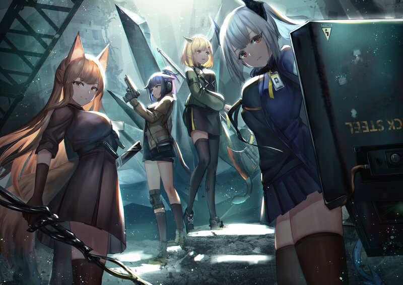 Three Female Characters — Blue, Dramatic, Digital Art, Weapons