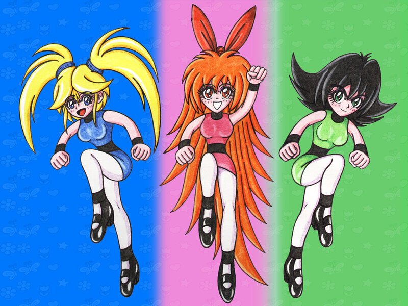 Three Female Characters — Blue, Energetic