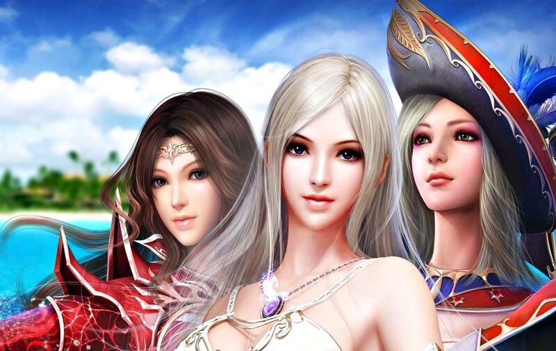 Three Female Characters — Blue, Serene