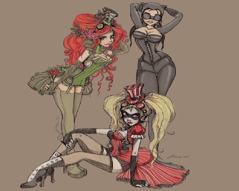 Three Female Characters — Brown, Playful