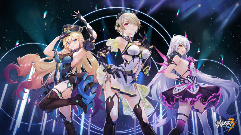 Three Female Characters Dancing — Purple, Dramatic