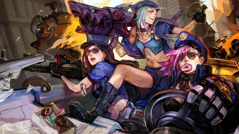 Three Female Characters in Action — Blue