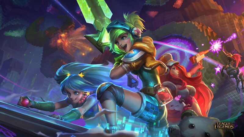 Three Female Characters in Action — Purple