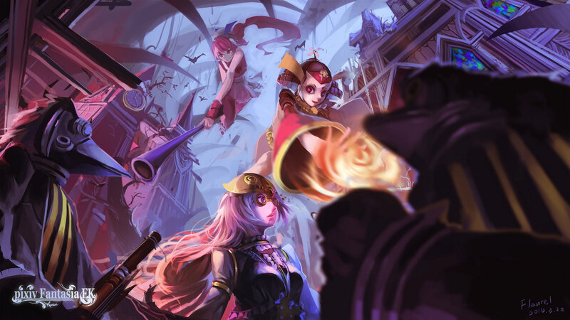 Three Female Characters in Battle